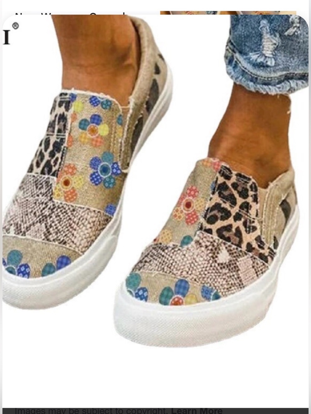 Patchwork Slip On Sneakers Women 37 US 6.5 Floral Animal Print Exotic NWOT New